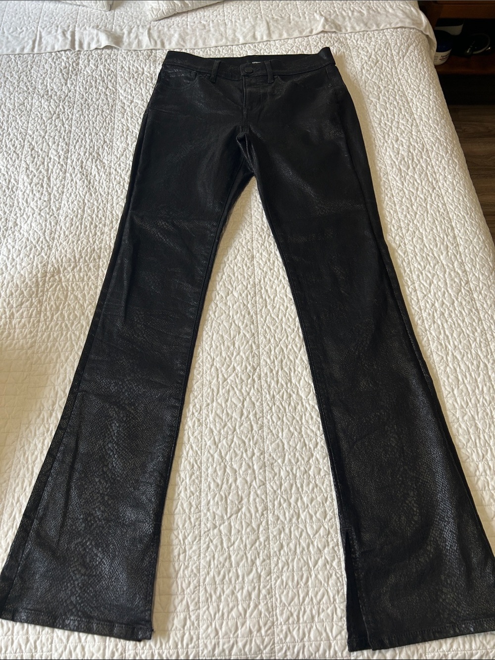 Express Black Faux-Leather Flared Pants